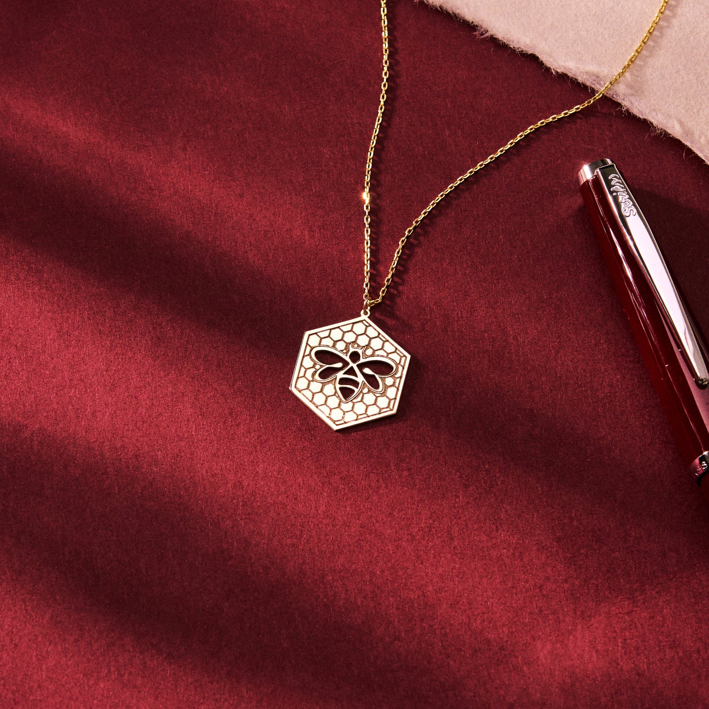 Bee Necklace with Honeycomb