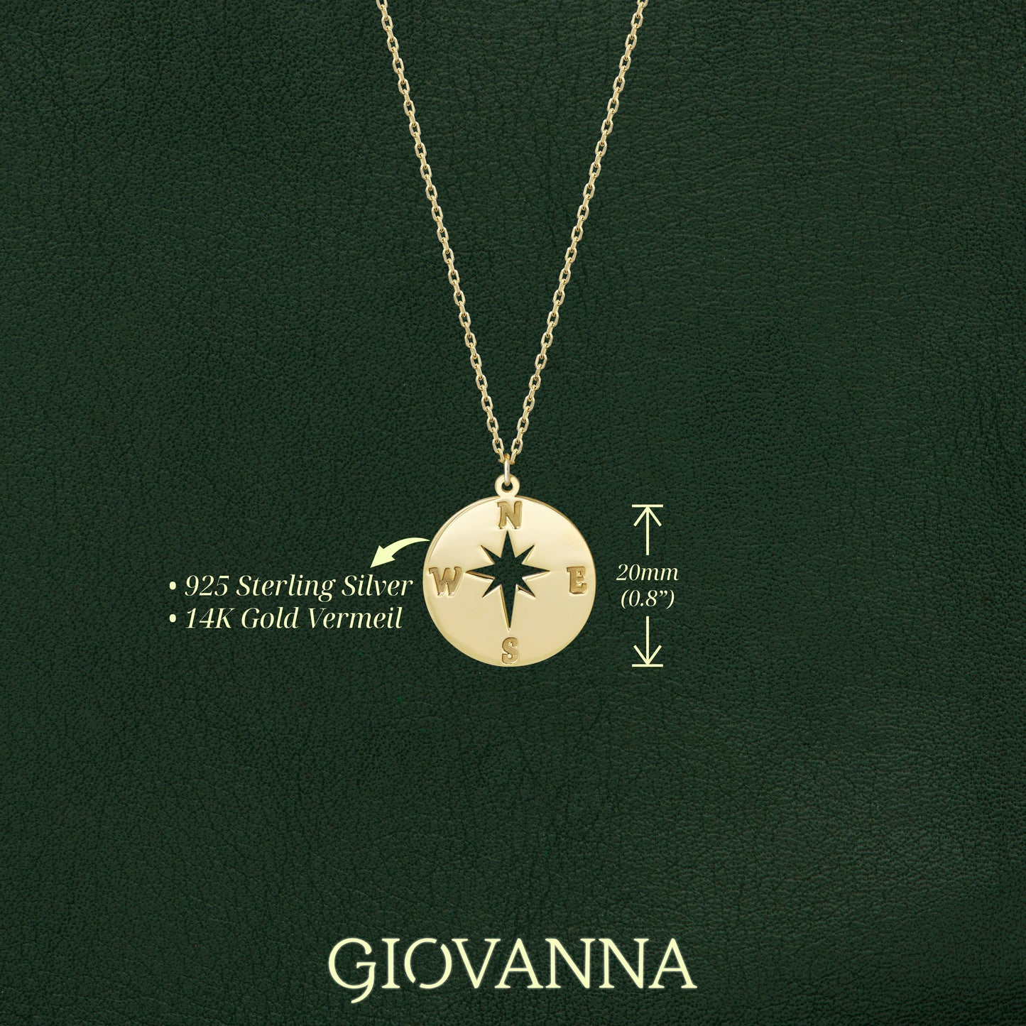 Compass Necklace with North Star
