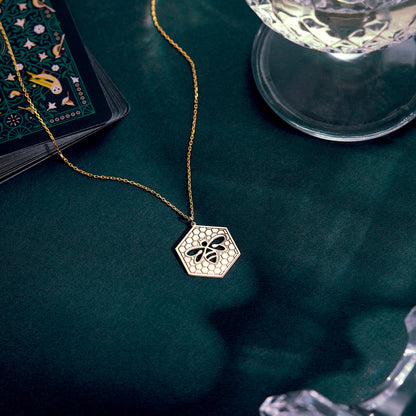 Bee Necklace with Honeycomb