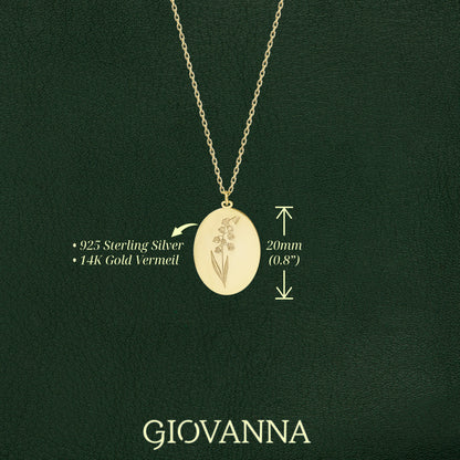 Custom Birth Flower Necklace - Oval