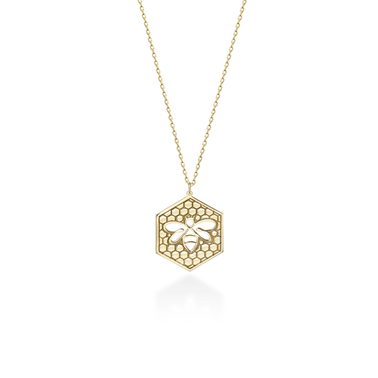Bee Necklace with Honeycomb